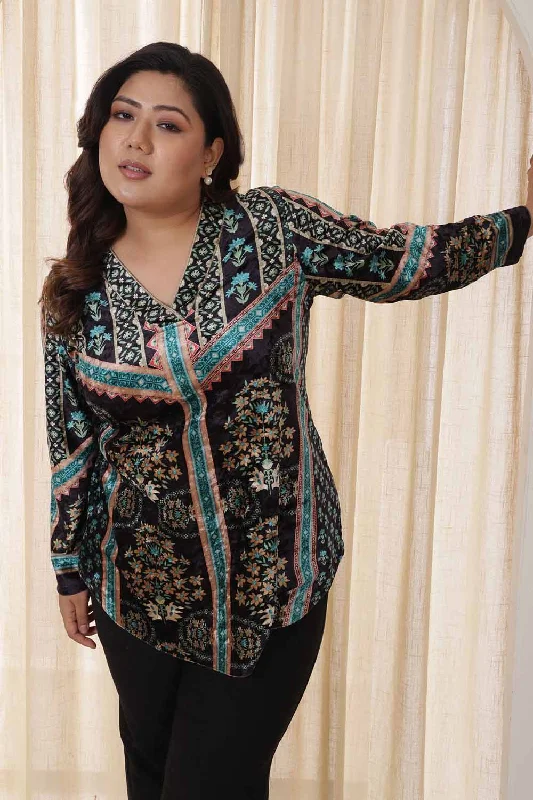 Plus Size Black Blue Velvet Top