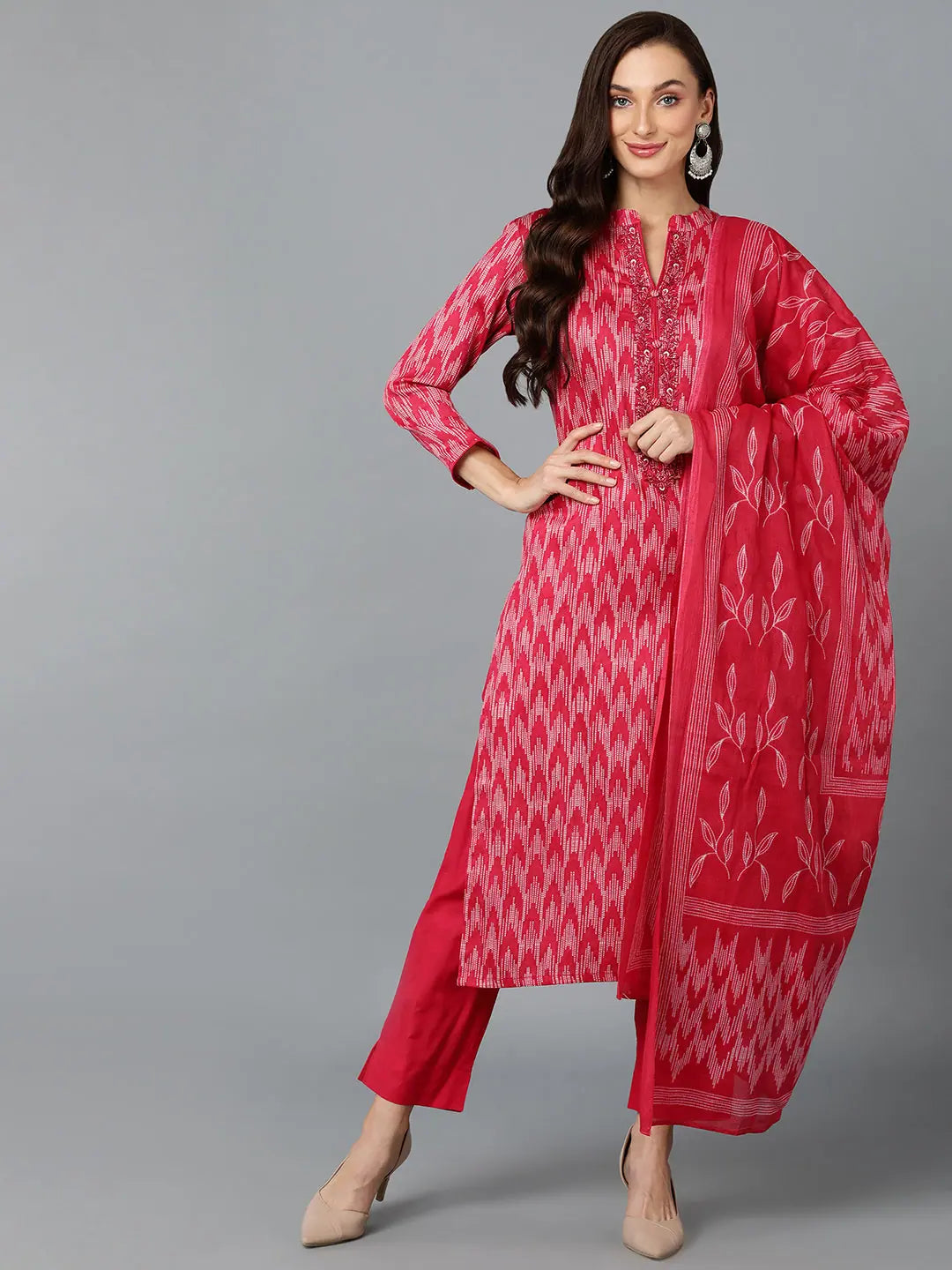 Silk Blend Rani Pink Straight Kurta Pant-VKSKD1813A_XS