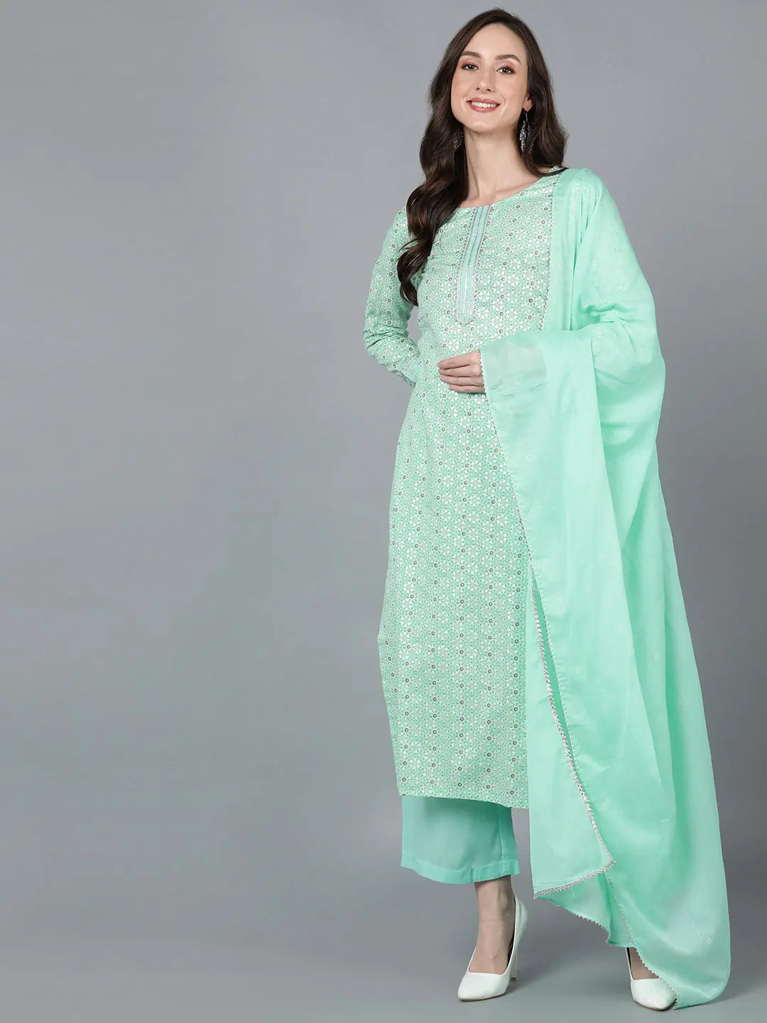 Ahika Women Cotton Ethnic Motifs Kurta Palazzo