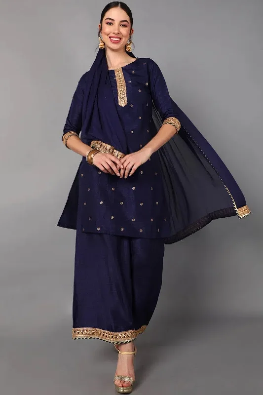 Ahika Poly Silk Solid Kurta Palazzo Dupatta