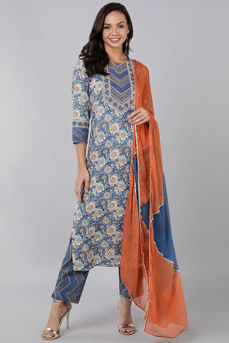 Ahika Pure Cotton Printed Kurta Trousers With-VKSKD1377_S