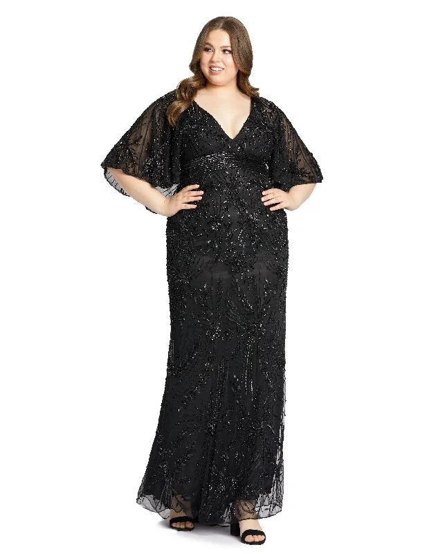 Mac Duggal 5335 Fabulouss Plus Size Long Cape Sleeve Dress