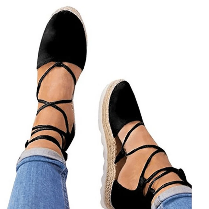 Womens Strappy Espadrilles plus Size Casual Solid Color Summer Platform Sandals