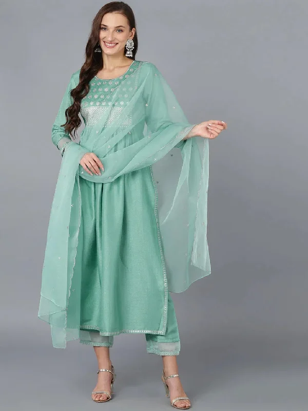 Ahika Women Silk Blend Embroidered Solid Kurta-PKSKD1721_XS