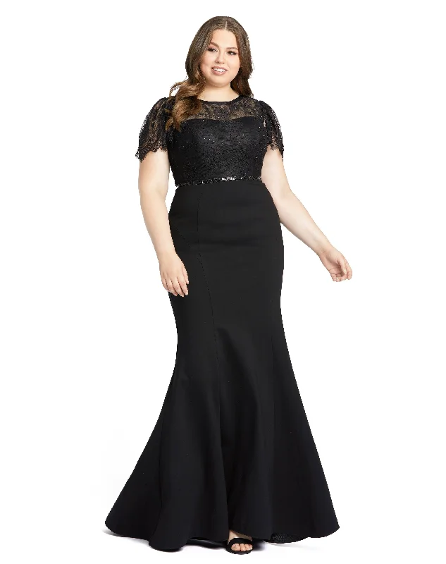 Mac Duggal 48984 Fabulouss Long Plus Size Cap Sleeve Dress