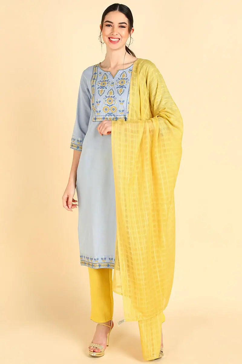 Ahika Cotton Printed Kurta Pant Dupatta Set-VKSKD1404_S