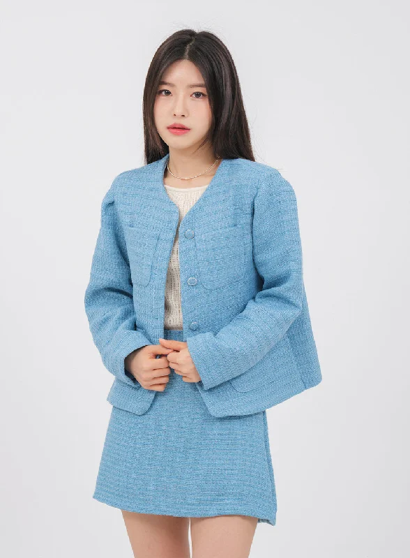 Tweed Blazer with Puff Sleeves OM15