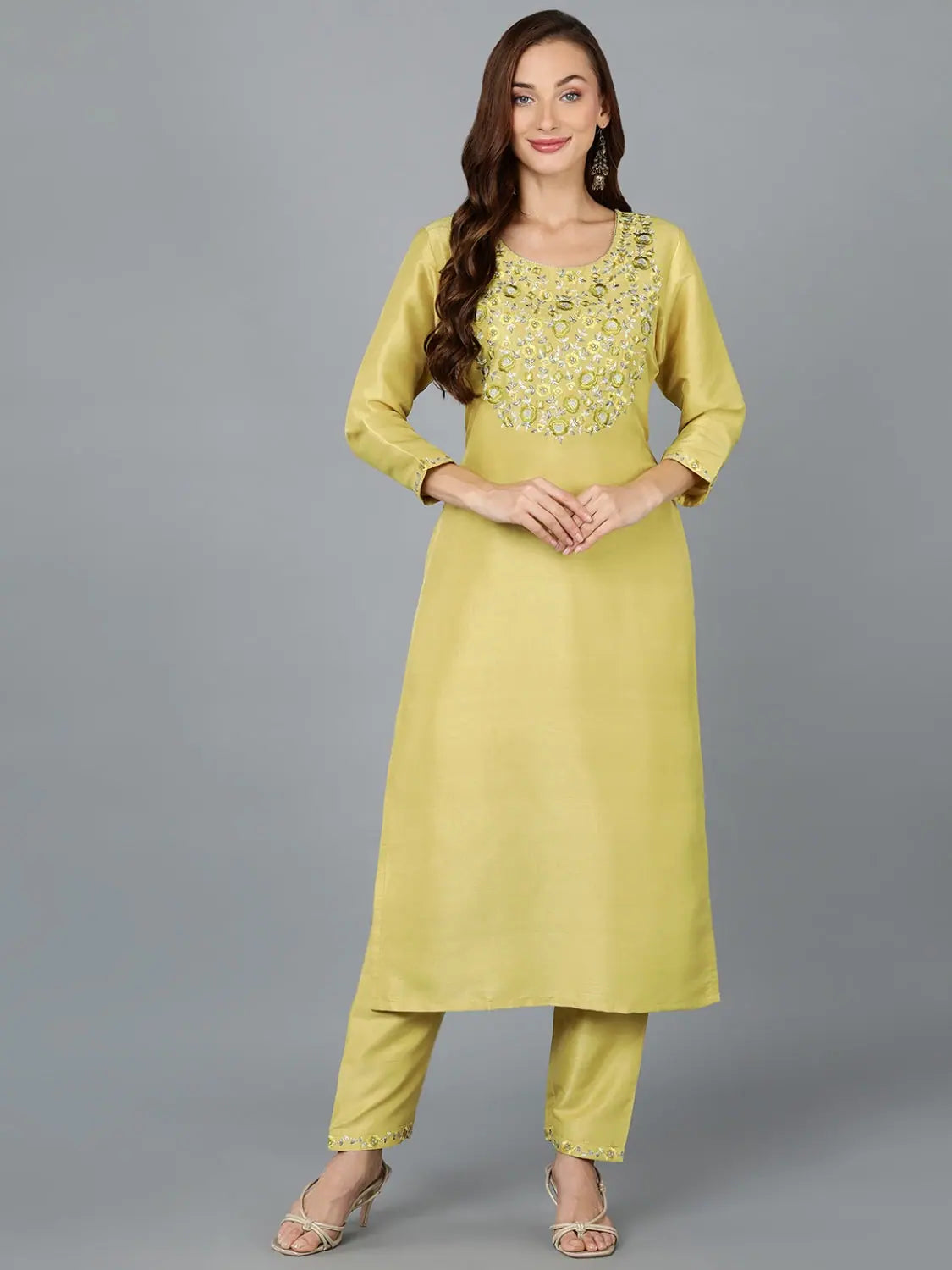 Silk Blend Banana Yellow Straight Kurta With