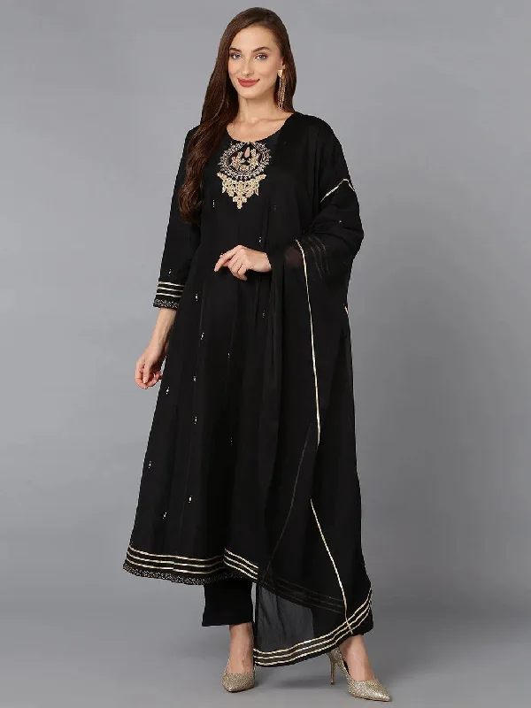 Black Flared Kurta Pant With Dupatta PKSKD1925