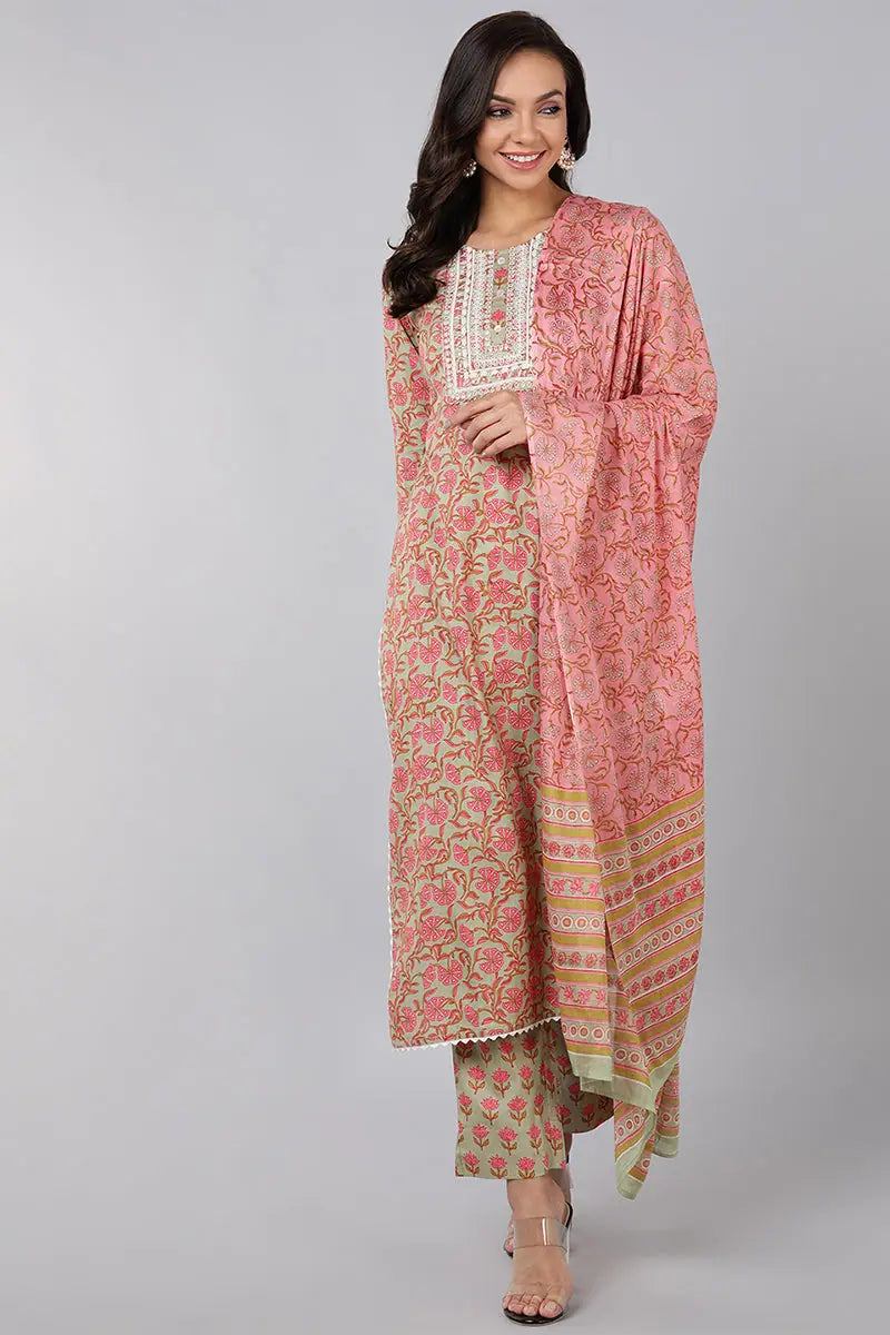 Ahika Pure Cotton Printed Kurta Trousers With-VKSKD1378_S