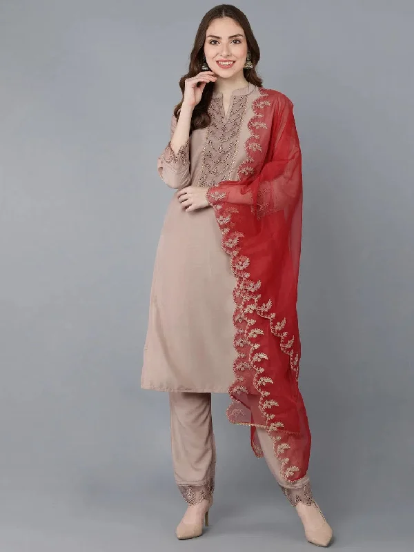 Ahika Poly Silk Embroidered Kurta Trousers With-PKSKD1255A_XS