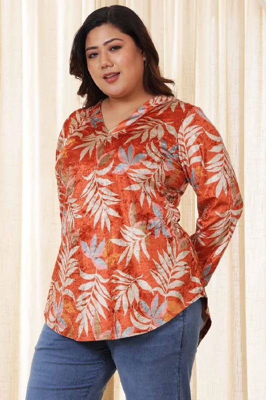 Plus Size Orange Floral Velvet Top