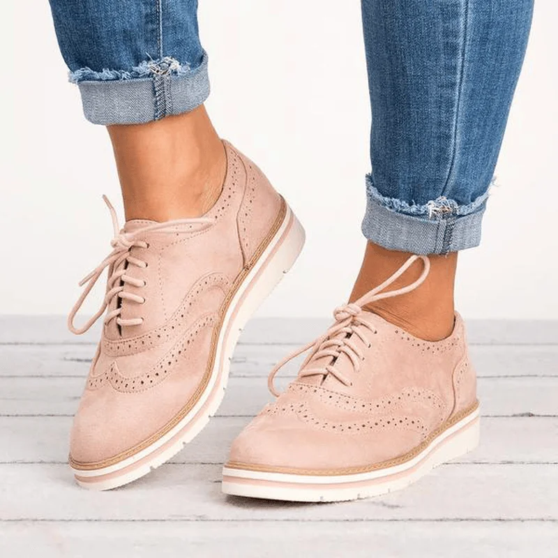 Women plus Size Brogue Lace up Soft Lace up Casual Oxford Loafers