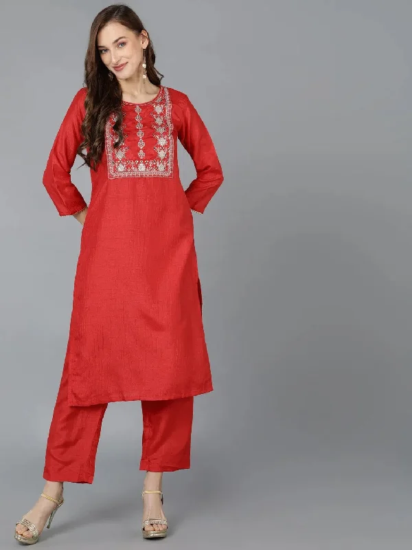 Ahika Women Poly Silk Yoke Design Kurta-PKSET1135A_S