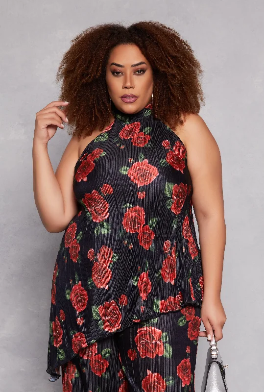 Plus Size Almost Famous Plisse Printed Pattern Top