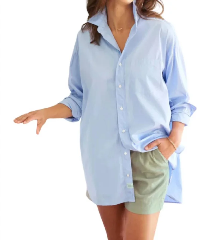 Shirley Oversized Top In Blue End On End