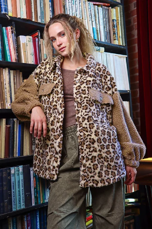 Oversized Leopard Printed Fleece Jacket