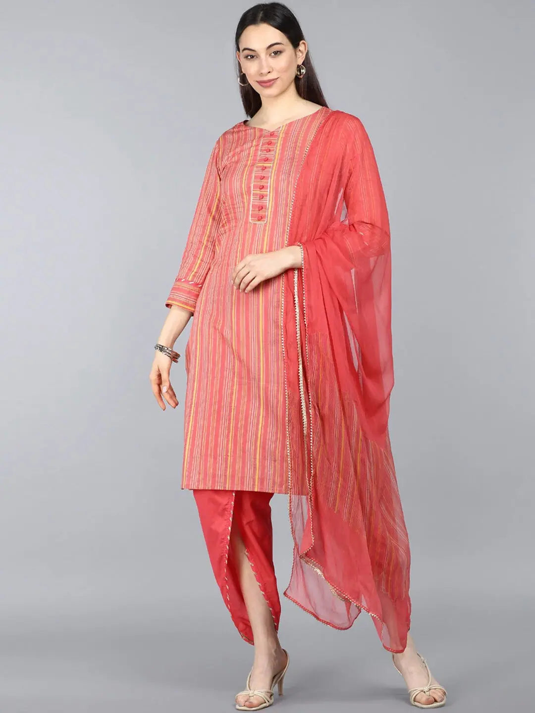 Ahika Pure Cotton Striped Kurta Pant Dupatta