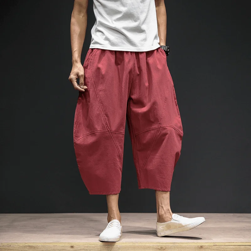 Men'S Cropped Bloomers Loose Wide-Leg Pants plus Size Harem Pants