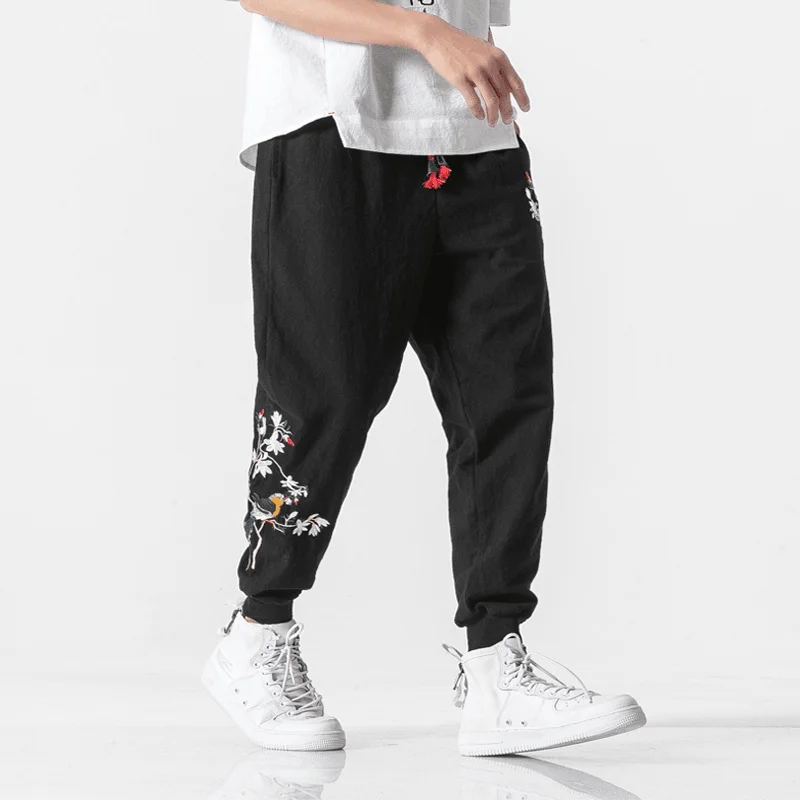 Oversized Embroidered Color Embroidered Cropped Trousers