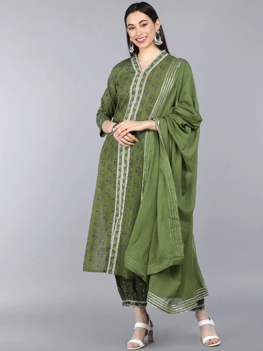 Ahika Pure Cotton Printed Kurta Pant Dupatta-VKSKD1312_S