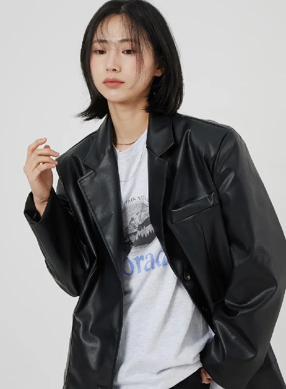 Faux Leather Oversized Jacket OM306