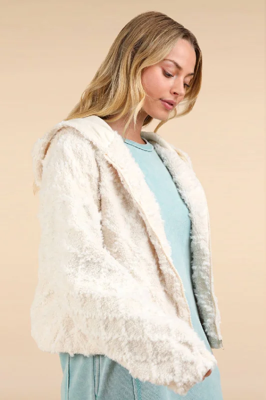 Oversized Fuzzy Fur Textured Knit Hoodie Jacket