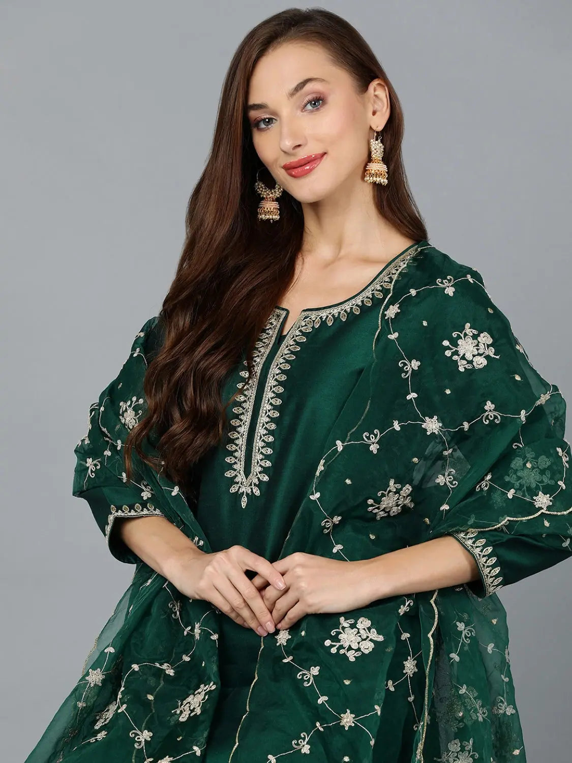 Dark Green Embroidered Party wear Suit Set