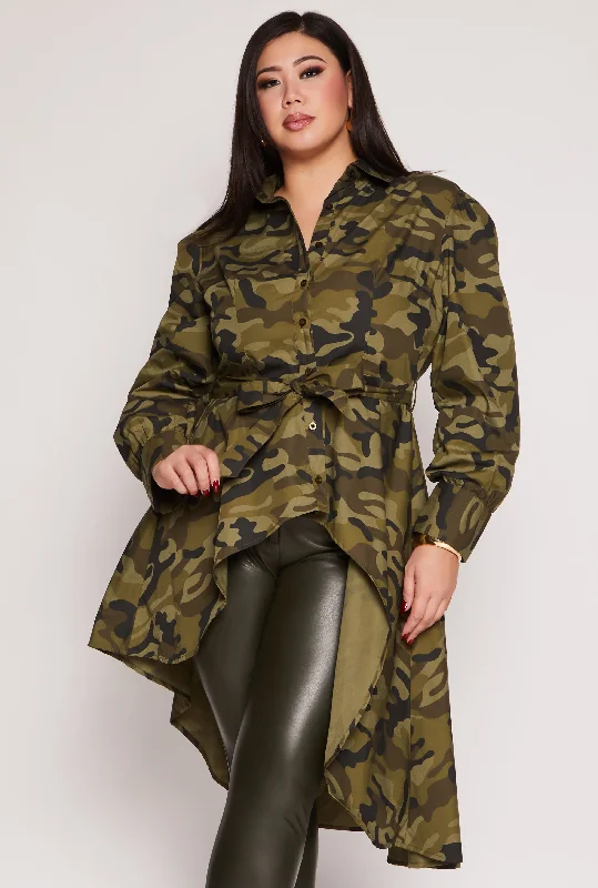 Plus Size Camo High Low Shirt