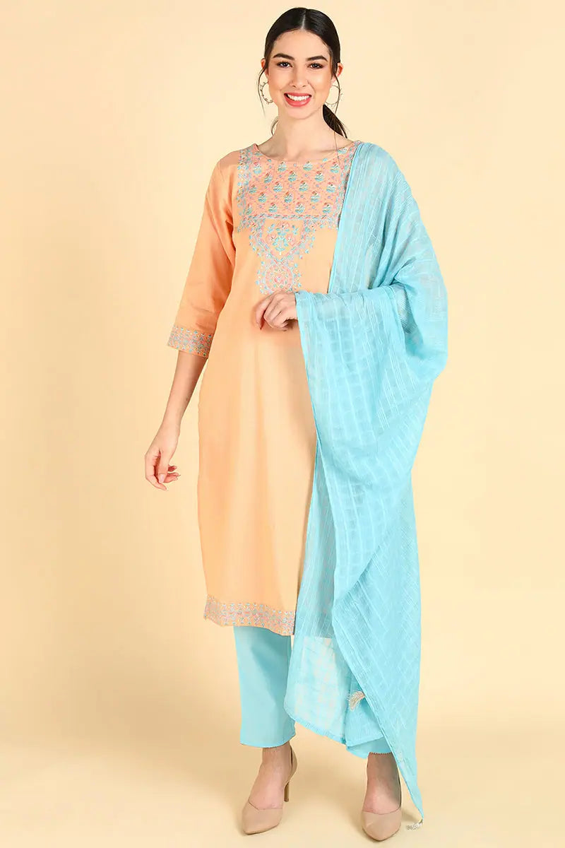 Ahika Cotton Printed Kurta Pant Dupatta Set-VKSKD1401_S