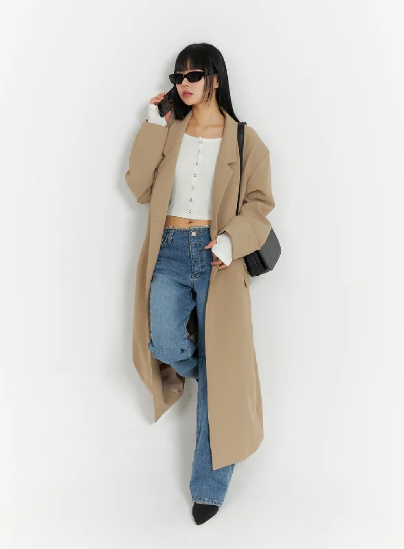 Solid Oversized Collar Long Coat IM414