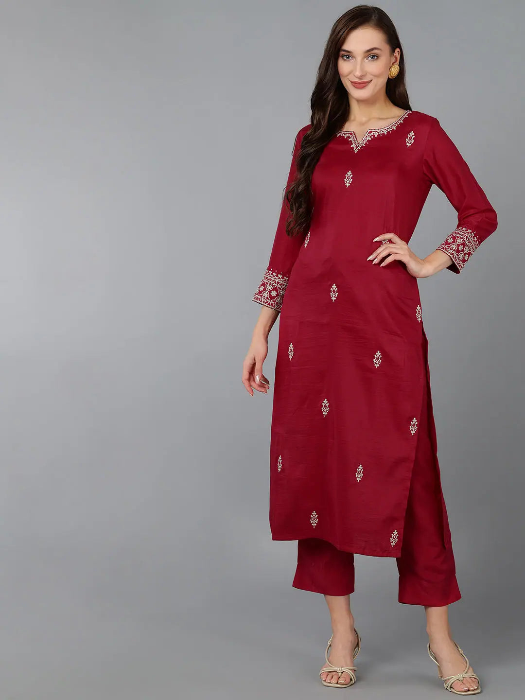 Ahika Women Cotton Blend Embroidered Kurta With