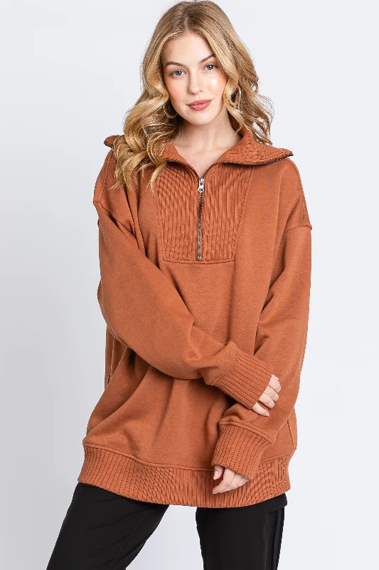 Camel High-Neck Fleece Pullover