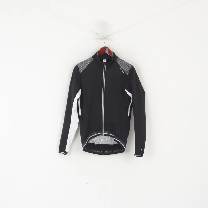 B'TWIN Women M Cycling Jacket Black Reflective Full Zipper Windbreaker Bike Top