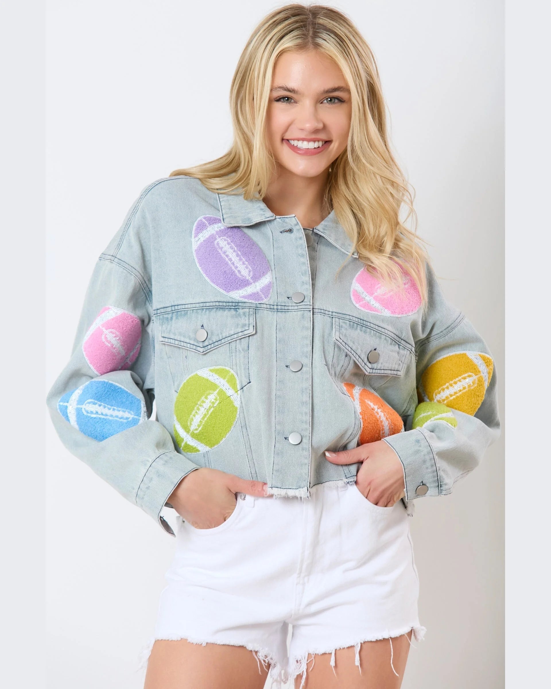 Football Embroidered Denim Jacket