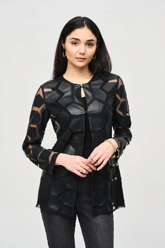 Joseph Ribkoff Laser-Cut Leatherette on Mesh Jacket - 241905F24 (T)