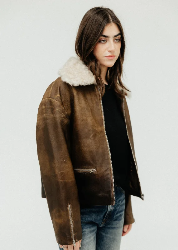 RE/DONE Distressed Aviator Shearling Jacket