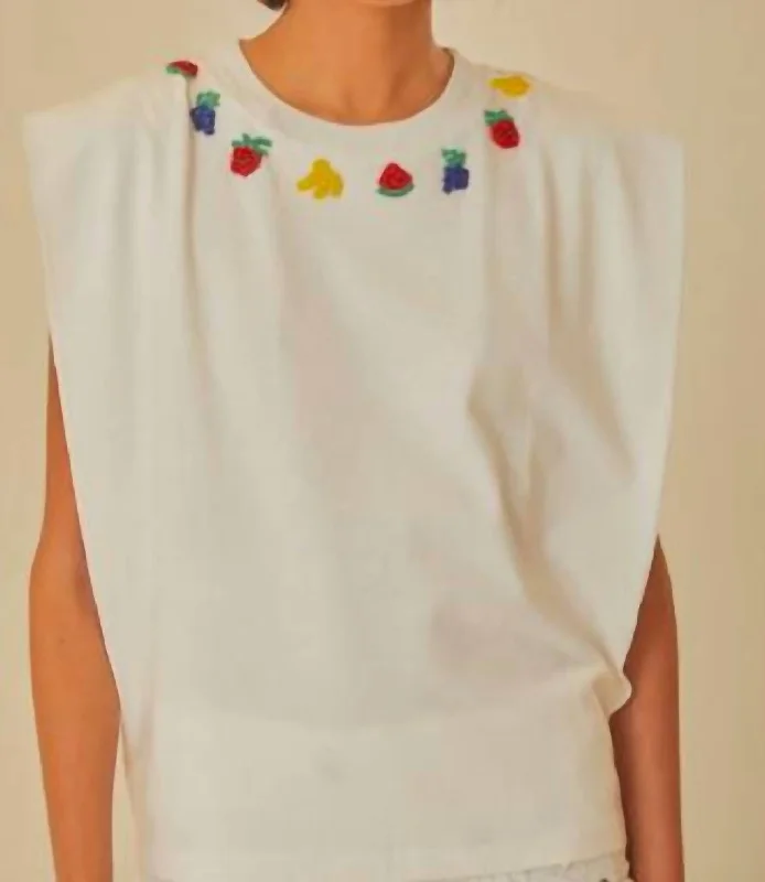 Beaded Fruits T Shirt In White