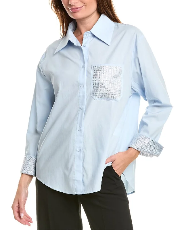 Gracia Rhinestone Pocket Shirt