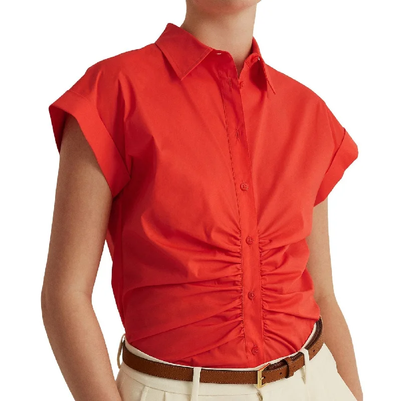 Ralph Lauren Women's Shirred Stretch Cotton Shirt Orange Size 10