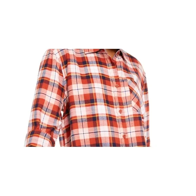 Ultra Flirt Junior's Plaid Flannel Shirt Red Size Medium