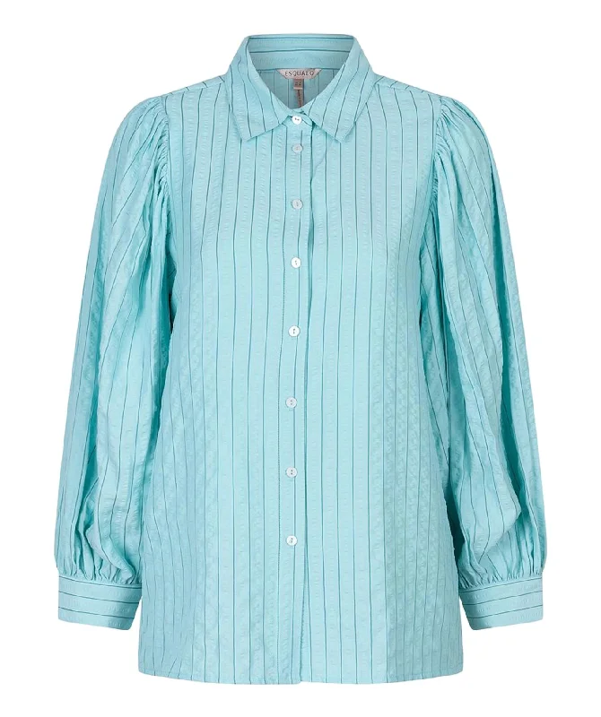 Women's Stripes Seersucker Button Down Shirt In Pool Blue