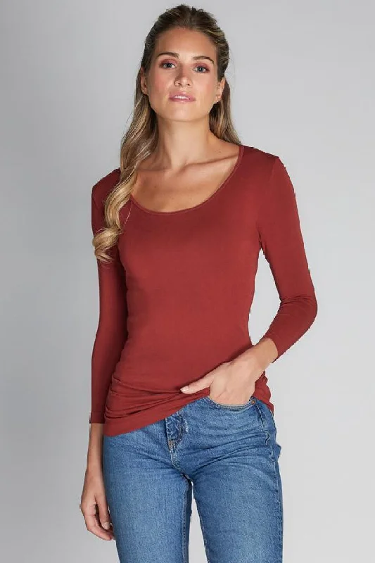 C'est Moi Seamless Bamboo 3/4 Sleeve T-Shirt (Brandy)