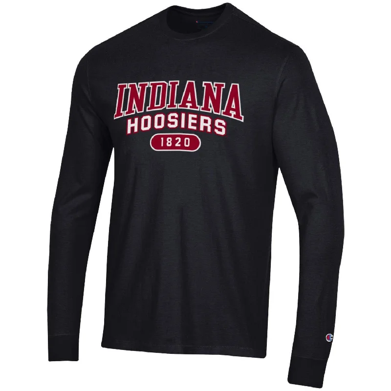 Indiana Hoosiers Twill Applique Super Fan Long Sleeve Black T-Shirt