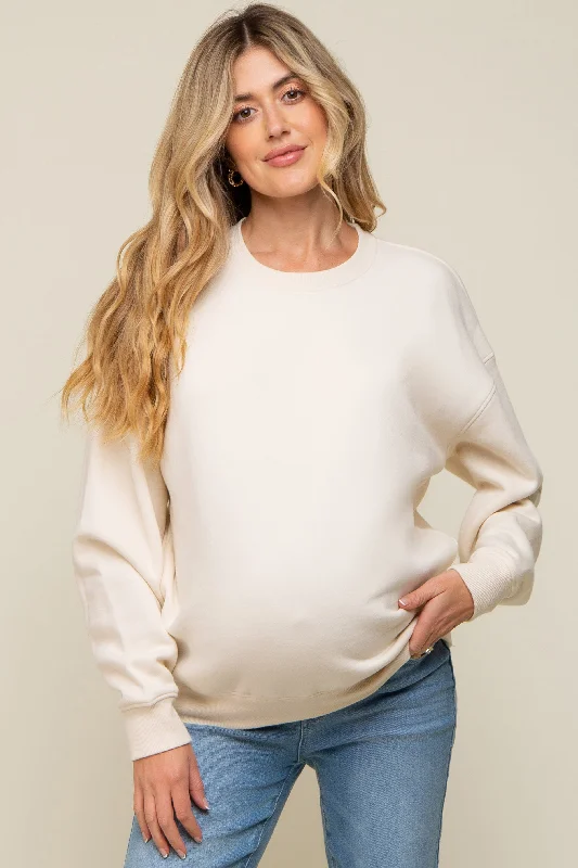 Ivory Soft Knit Fleece Lined Maternity Sweatshirt