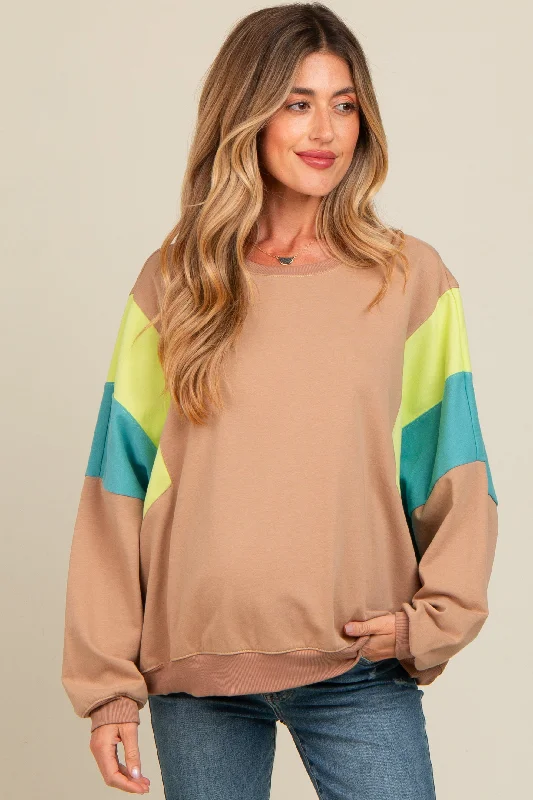 Mocha Colorblock Dolman Sleeve Maternity Sweatshirt