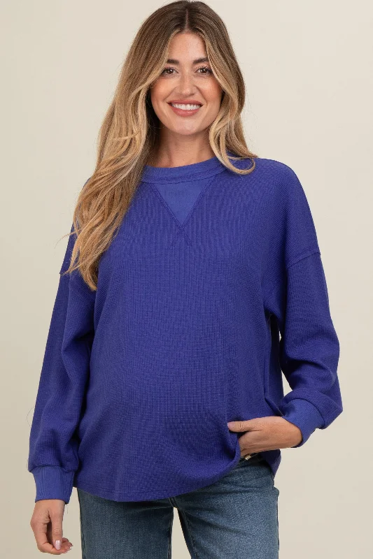 Royal Blue Waffle Knit Maternity Sweatshirt