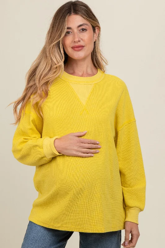 Yellow Waffle Knit Maternity Sweatshirt