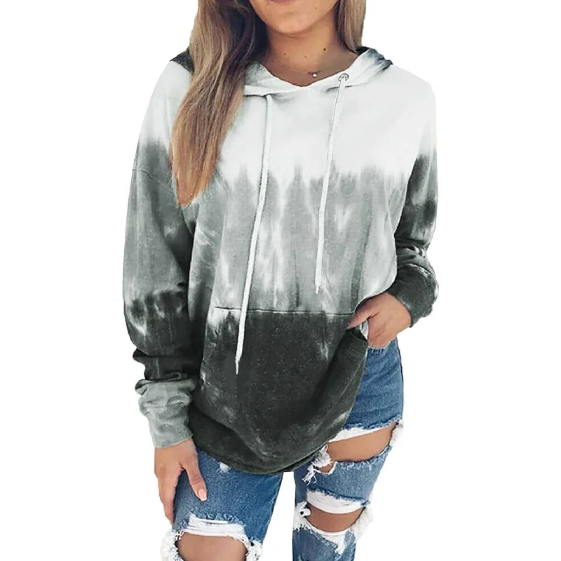 Women Hoodies Tops Tie Dye Printed Long Sleeve Drawstring Pullover Sweatshirts with Pocket