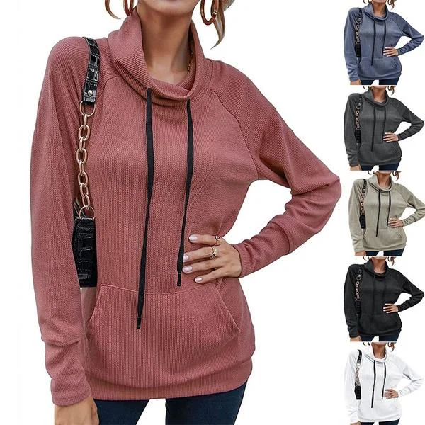 Women's High Collar Long Sleeve Lace Loose Pullover Top Hoodie